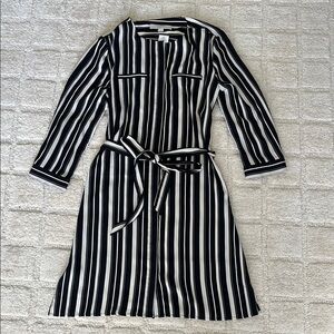 LOFT Black and White Mandarin Collar Long Sleeve Shirt Dress